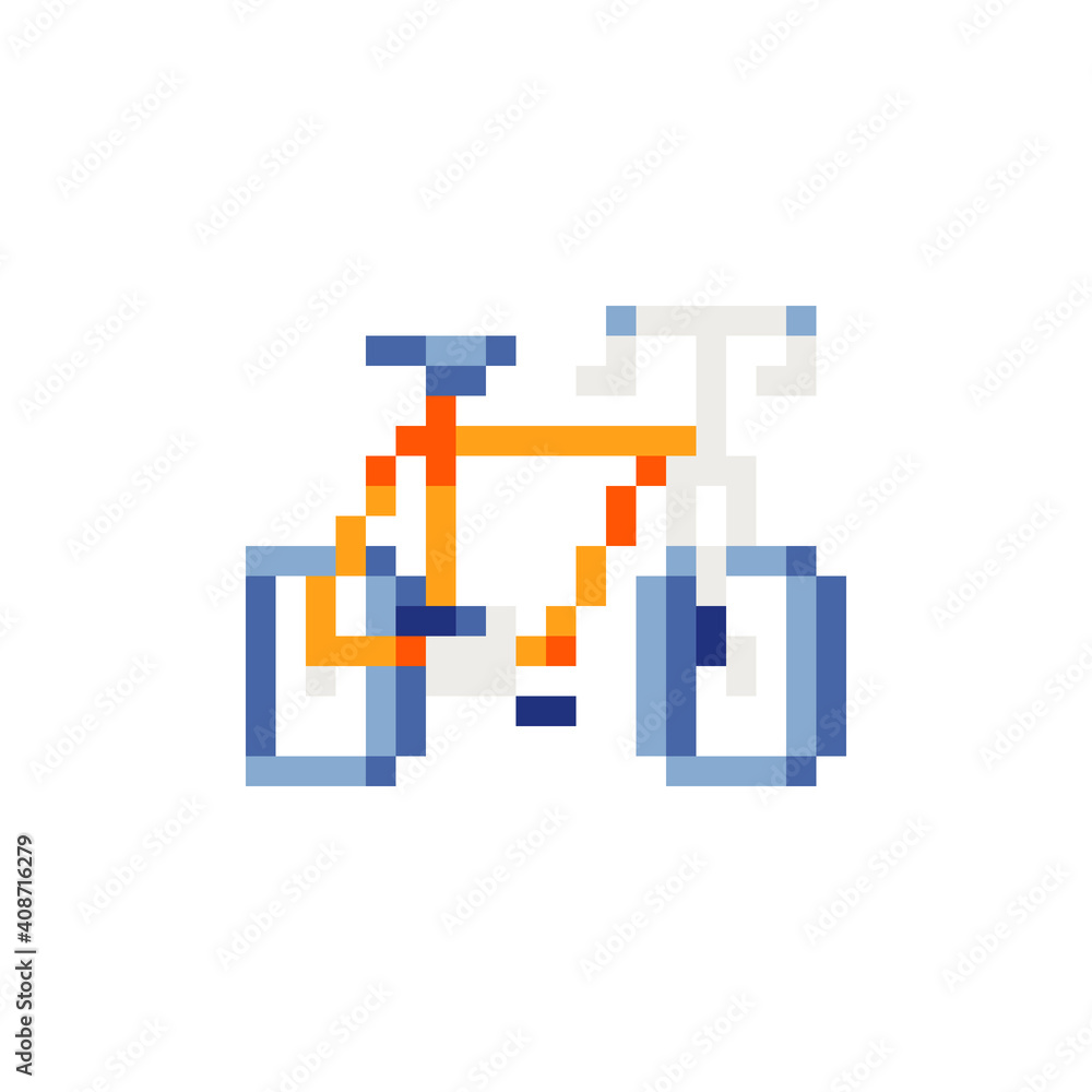 Bicycle icon. Knitted design. Isolated vector illustration. Pixel art style. 8-bit sprite. Old school computer graphic style.