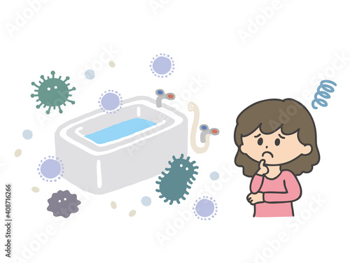 お風呂カビに悩む女性のイラスト