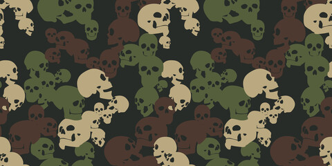 Fototapete Militärmuster Camouflage Muster mit Totenköpfen Grün  © epifantsev