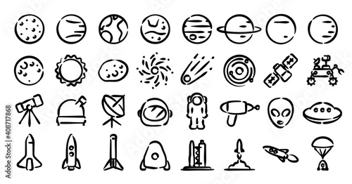 Space and Planet Icon Set (Hand-drawn line version)