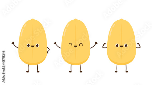 Rice character design. rice vector on white background. rice seed.