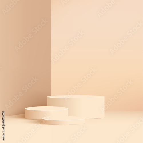 Abstract minimal scene with cylinder podiums. Vector illustration