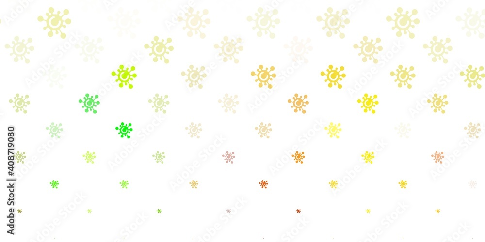 Light Green, Yellow vector background with covid-19 symbols.
