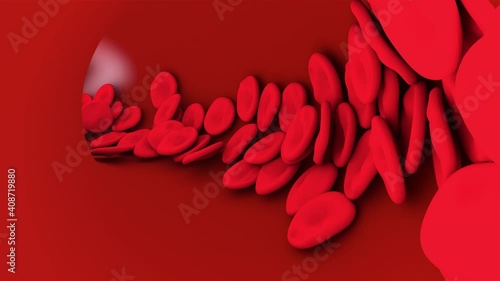 Red Blood Cells Flowing Inside Human Vein. 3D animation