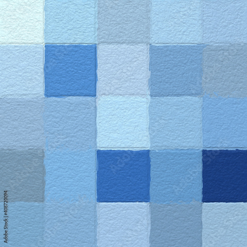 Color abstract mosaic with a rough texture background. Blue square pattern on white background. Picture for creative wallpaper or design art work. Backdrop have copy space for text.