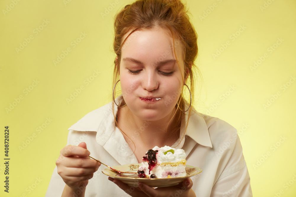 girl eats dessert
