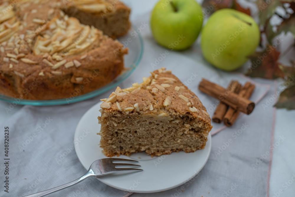 Freshly baked apple pie with apples 
