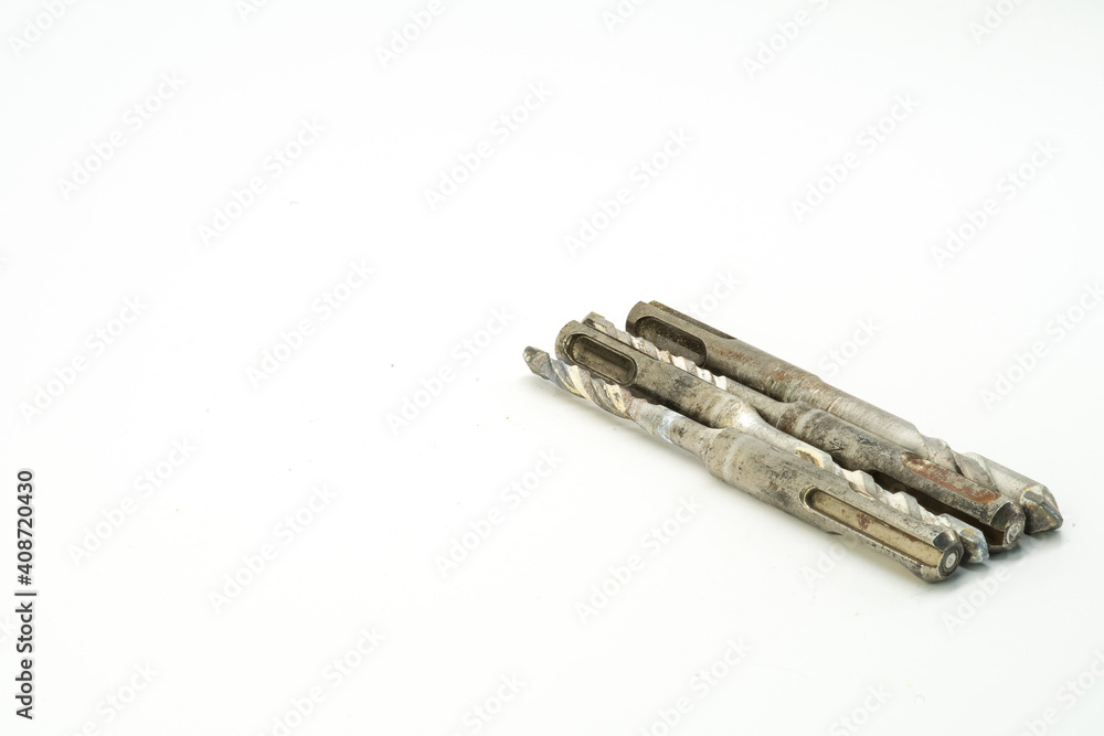 Set of different drills isolated on white background Set of different drills isolated on white background
