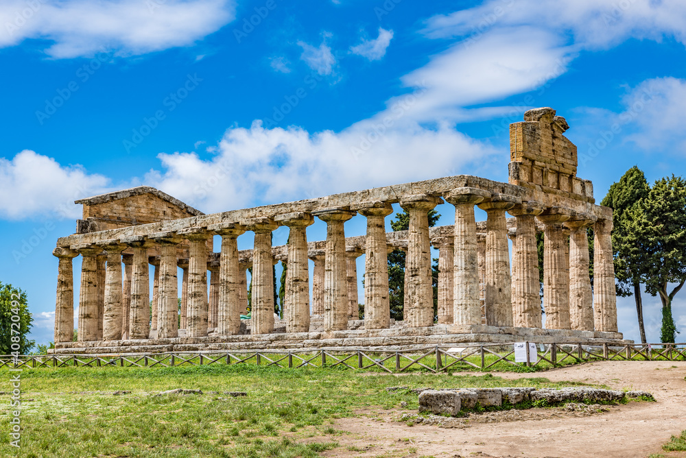 Temple of Athena (Tempio di Athena) in the Archaeological Park of Paestum, Italy, a UNESCO World Heritage site.
