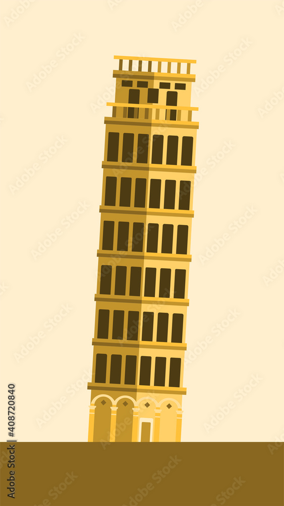 Monochromatic Pisa tower in Italy flat illustration concept