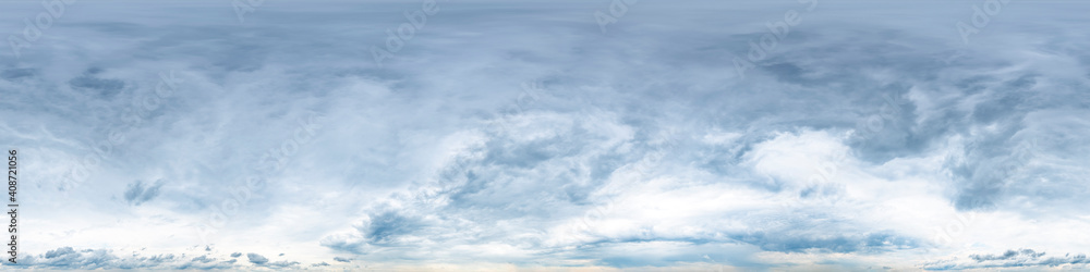 360° Panorama, Himmel, Wolken, ohne Boden, zur Verwendung in 3D-Grafiken, Himmelsersatz für Kompositionen in sphärischen Luft- und Bodenpanoramen als Himmelskuppel