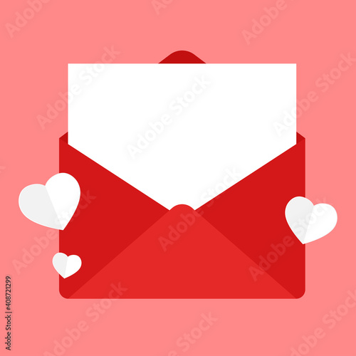Love letter. White card with red paper envelope mockup vector. free space for text. copy space.