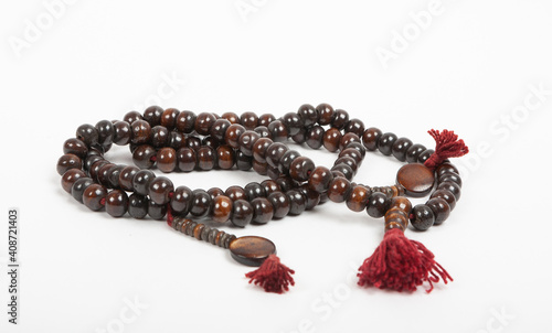 Wooden brown and red rosary beads