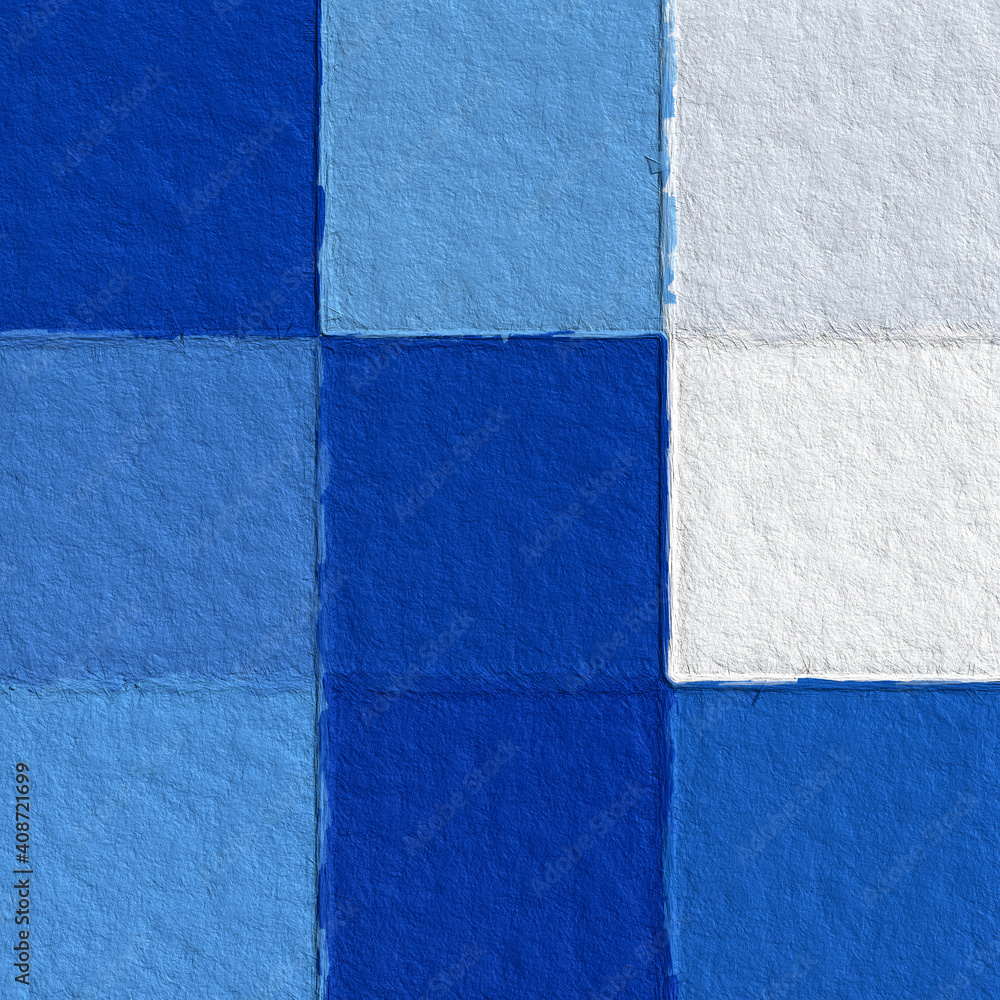Fototapeta premium Color abstract mosaic with a rough texture background. Blue square pattern on white background. Picture for creative wallpaper or design art work. Backdrop have copy space for text.