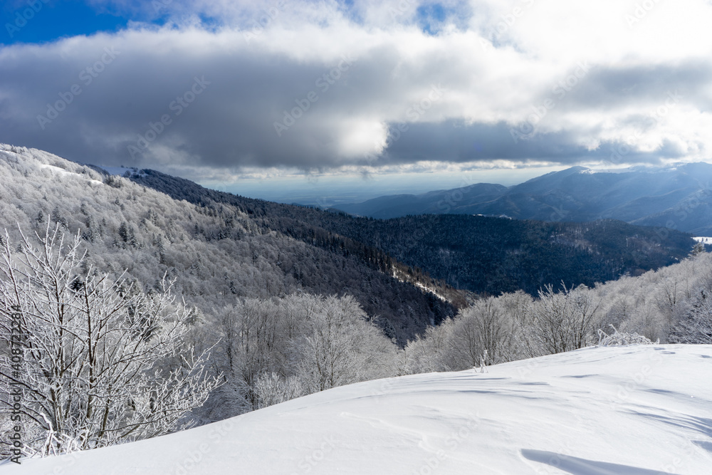 Markstein ski resort on a cold partly cloudy day.