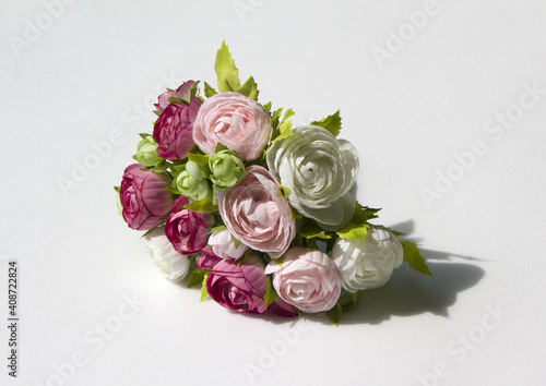 Silk flower style Cabbage Roses Bouquets isolated white background.