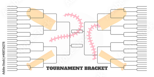 64 team tournament bracket championship template flat style design vector illustration isolated on white background. Championship bracket schedule for baseball game.