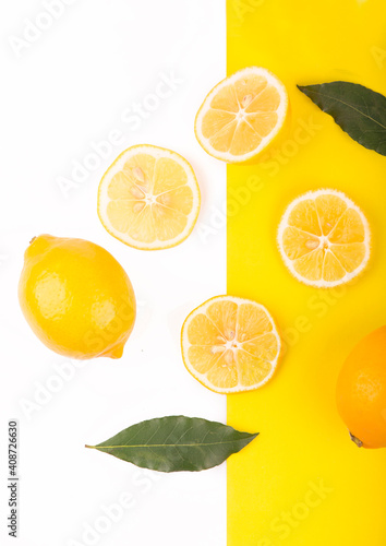 Creative layout made of lemon. Flat lay.