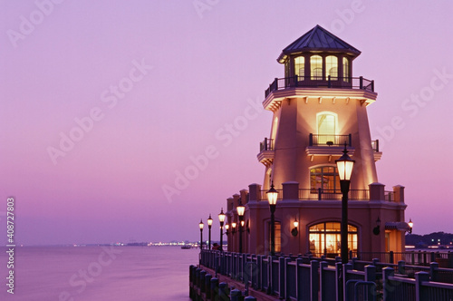 Lighthouse and pier in the sea, Beau Rivage, Biloxi, Harrison County, Mississippi, USA photo