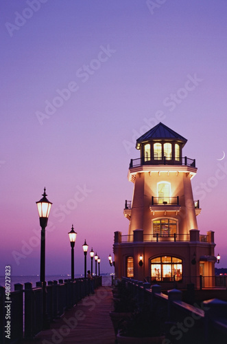 Lighthouse and pier in the sea, Beau Rivage, Biloxi, Harrison County, Mississippi, USA