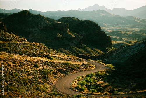 Winding road passing through mountains, Historic Route 66, Kingman, Mohave County, Arizona, USA photo