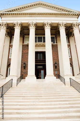 Steps leading up to entrance of Dallas Hall, Southern Methodist University, University Park, Dallas County, Texas, USA