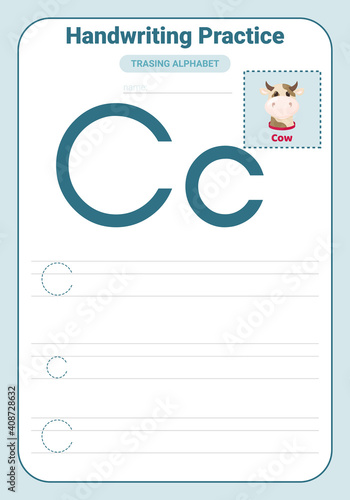 Alphabet tracing practice Letter C. Tracing practice worksheet. Learning alphabet activity page.