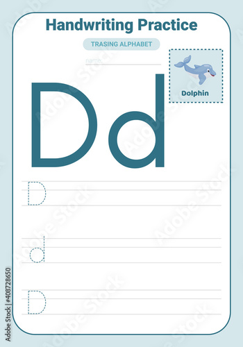 Alphabet tracing practice Letter D. Tracing practice worksheet. Learning alphabet activity page.