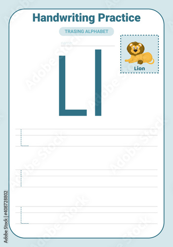 Alphabet tracing practice Letter L. Tracing practice worksheet. Learning alphabet activity page.