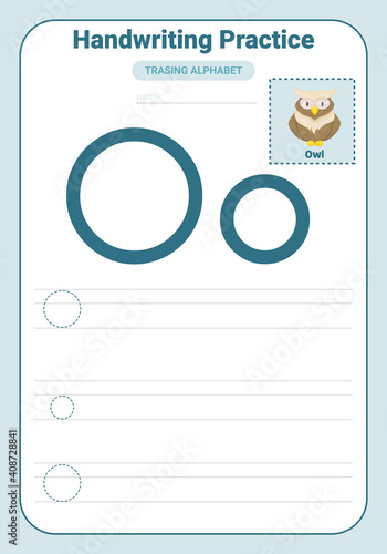 Alphabet tracing practice Letter O. Tracing practice worksheet. Learning alphabet activity page.