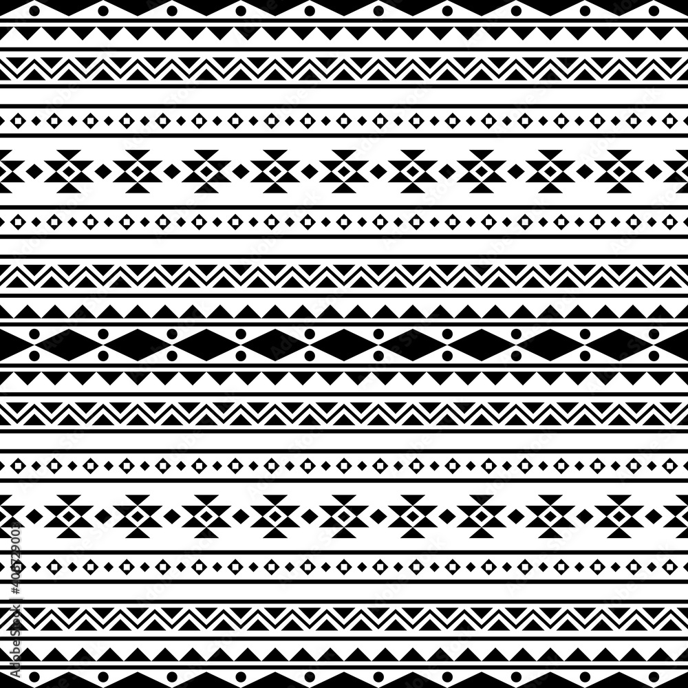 Traditional Ikat aztec ethnic pattern vector in black and white color Traditional Ikat aztec ethnic pattern vector in black and white color