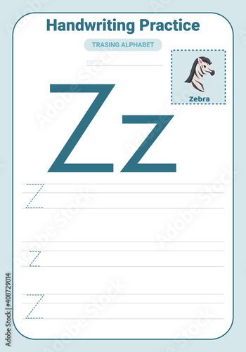 Alphabet tracing practice Letter Z. Tracing practice worksheet. Learning alphabet activity page.