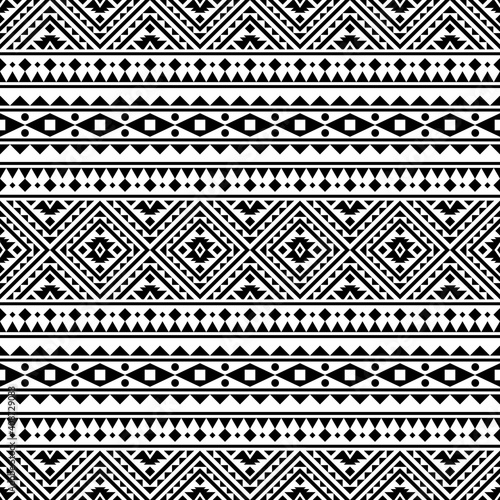 Vector ethnic seamless pattern black white color, abstract geometric background illustration, fabric textile pattern