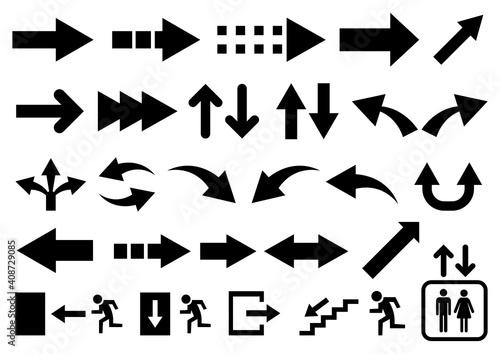 Vector set of black arrow shapes isolated on white.