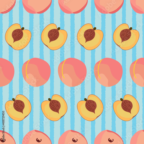 Peach fruit repeat vector pattern-07