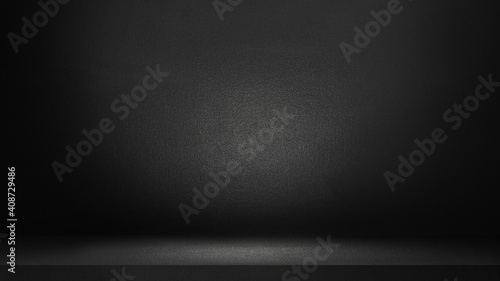 Black abstract cement wall and studio room , interior texture for display products. wall background. 