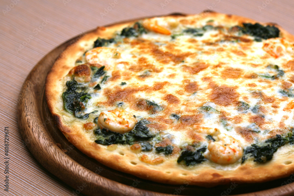 Homemade pizza with spinach and feta. Spinach Pie Vegetarian pizza Homemade pizza with spinach and feta. Spinach Pie Vegetarian pizza