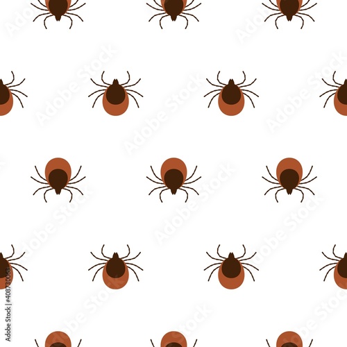 Vector realistic isolated seamless pattern with tick insects for decoration and covering on the white background. Concept of mite insect danger