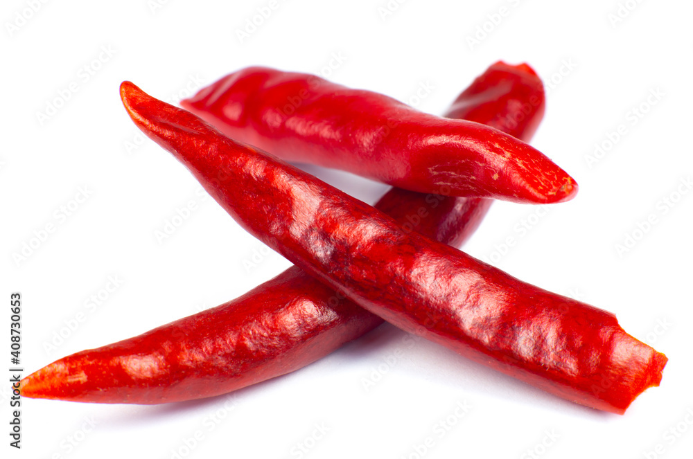 Red hot chili peppers on white background. Close up.