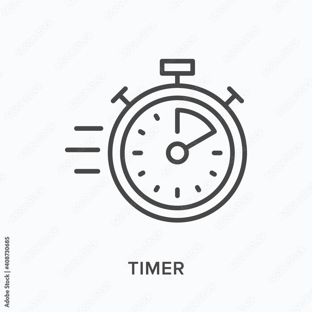 Timer Pictogram Timer flat line icon. Vector outline illustration of clock. Black thin ...