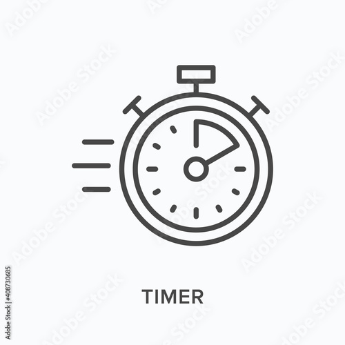 Timer flat line icon. Vector outline illustration of clock. Black thin linear pictogram for countdown chronometer