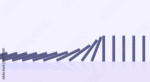 Domino effect business concept. Line in a row of falling board game blocks of dominoes flat style vector illustration. Business bankruptcy or crisis, risk chain reaction and finding solution metaphor.