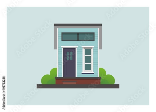 Wooden tiny house building. Simple flat illustration.
