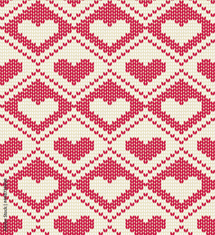Knitted seamless pattern.Valentine's Day background