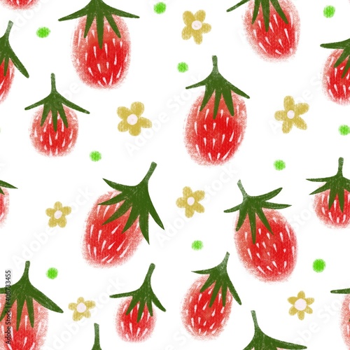 Fototapeta Naklejka Na Ścianę i Meble -  Juicy seamless strawberry pattern. Summer print
