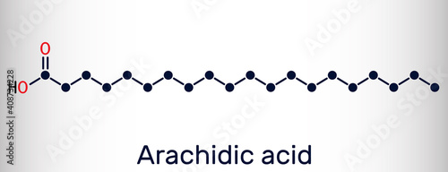 Arachidic acid, eicosanoic, icosanoic acid molecule. It is saturated long-chain fatty acid. Skeletal chemical formula