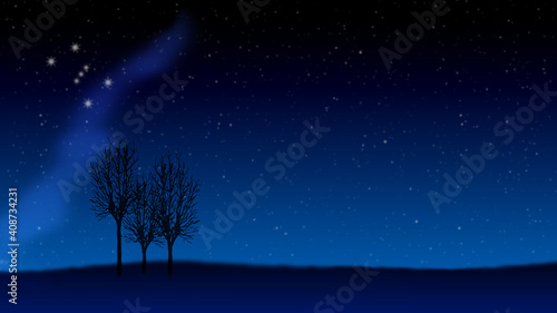 オリオンと樹木と星空