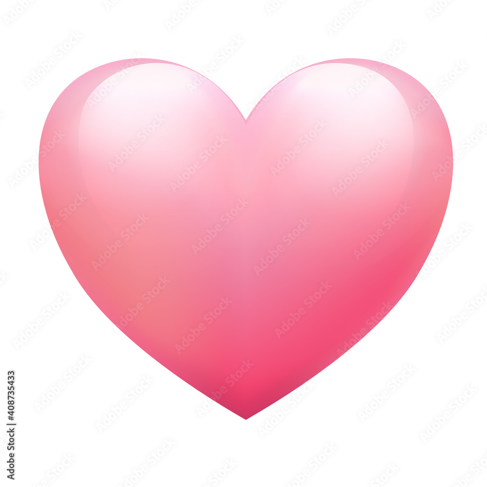 Big pink heart on white background. Valentine's day sign. Bright  vector illustration of Valentine day love holiday with symbol of one big beautiful heart shape