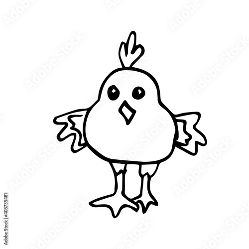 Doodle chicken stylized on a white background isolated. It can be used in seasonal design for Easter, for children's textiles, postcards, notebooks © Nadezhda
