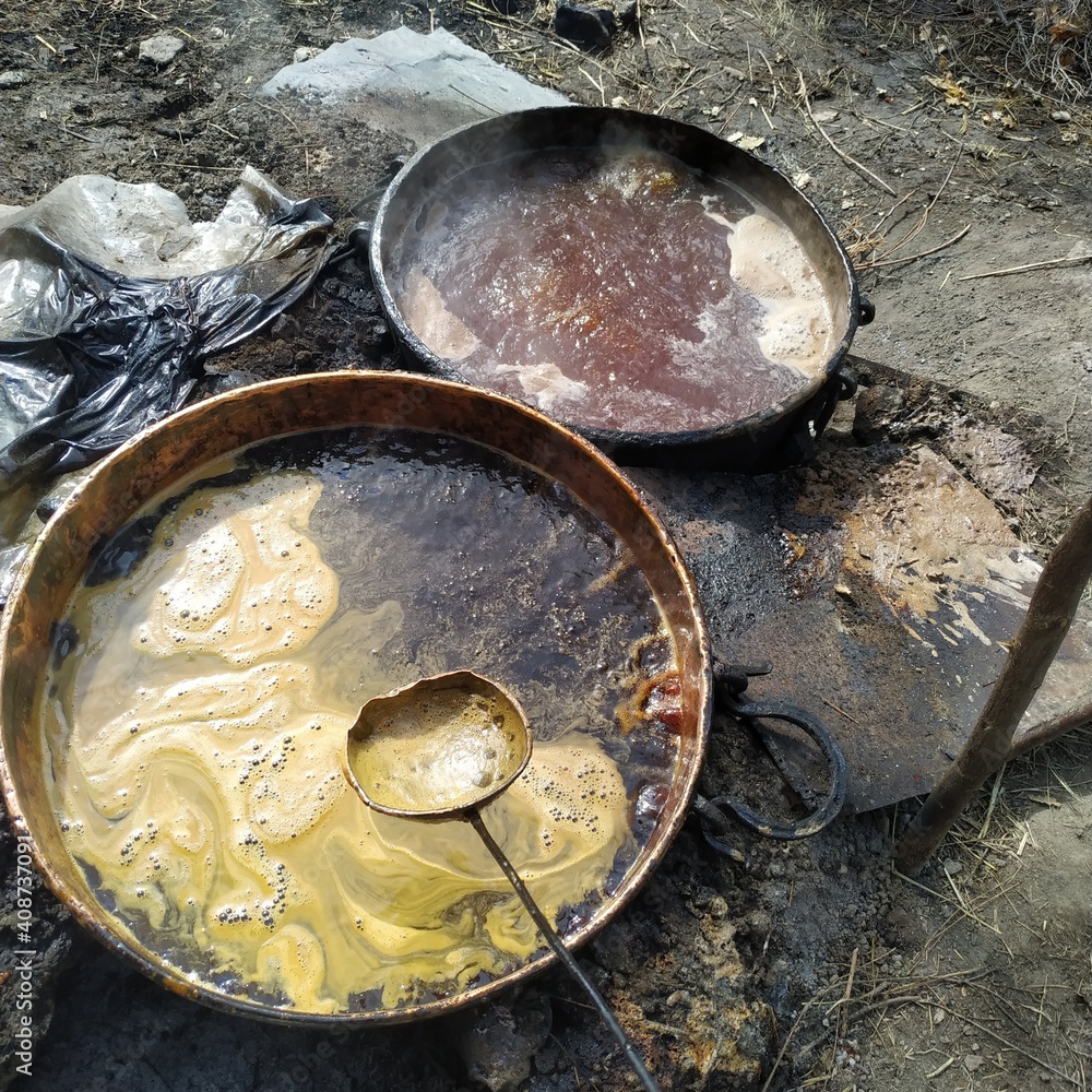 Grape Molasses boiling in the fire Grape Molasses boiling in the fire